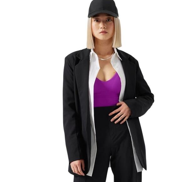 Athleta Blazer Jacket Size 12 Black Endless Primatwill Stretch Open Front Office - Picture 1 of 16
